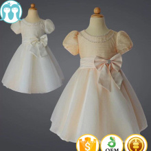 Best selling fashion baby girl Short Sleeve Summer Princess Party dress lace dress Bid Bow-knot low price kids clothes